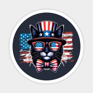 Black Cat Uncle Sam Hat Sunglasses American Flag 4th of July Magnet